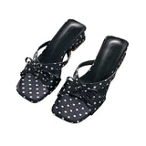 KYLETHOMASW  -  Bow Women Chunky Slippers Elegant High Heels Shoes Dress Party Sandals Designer Pumps Walking Slides Trend Mujer Zapatos