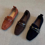 KYLETHOMASW  -  British Style Suede Square Toe Women's Loafers Retro Belt Buckle Design Flats Shoes Women Comfortable Casual Commute Office Shoe