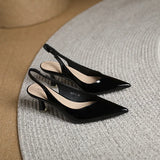 KYLETHOMASW  -  Elegant Slingback High Heels Sandals Woman Rear-Strap Shoes Ladies Office Dress Shiny Leather Pumps Pointed Toe Cut-Out Tacones