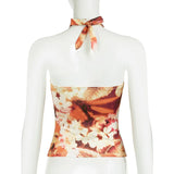 KYLETHOMASW  -  French vacation style twisted neck tie flower sexy backless suspender, spicy girl cinched waist slimming casual vest