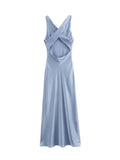 Kylethomasw  Women's Elegant V-neck Party Long Dress Fashion Satin Sleeveless Slim Fit Dresses Zipper Female Sexy Backless Maxi Dress