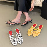 KYLETHOMASW  -  Summer Yellow New Women Slipper Fashion Narrow Band Ladies Thin High Heel Outdoor Dress Sandal Elegant Dress Flip Flops
