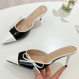 KYLETHOMASW  -  2025 Fashion Butterfly-knot Pointed Toe Mule Women Slippers Elegant Thin Heels Party Dress Female Shoes