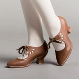 KYLTHOMASW  -   Retro Mary Jane Pumps Woman Vintage Lace Up Low Heel Dress Zapatos Ladies Brand Design Butterfly Wing Derby Shoes Plus Size 43