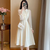 KYLETHOMASW  -  Early Spring Temperament Dresses New Long Sleeved Slim Fitting A Word Dress Thin Advanced Commuting Waist Vestido Women