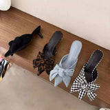 KYLETHOMASW  -  Leopard Print Open Toe Low Heel Women Slippers Butterfly-knot Dress Summer Women's Vacation Shoes