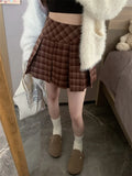 KYLETHOMASW  -   Autumn Mini Skirts Women Vintage Plaid Woolen Chic Slim New A-Line High Waist Loose All Match Fashion Preppy Style