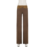KYLETHOMASW  -  Retro Striped Casual Suits Casual Lace Hanging Neck Collar Vest Long Sleeved Cover Up Shirt Low Waist Straight Leg Pants 트위드 투피스