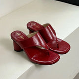KYLETHOMASW  -  Red Footwear Fashion Round Heels Ladies Slippers Female Flip flops Elegant Women Heeled Slippers Sandals Slides Shoes Pumps