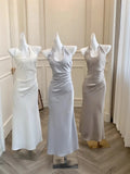 KYLETHOMASW  -  Luxury Slim Fit Long Dresses Elegant Sexy White Cambridge Blue Evening Dresses Spring Neck-Mounted Backless Mermaid Vestidos