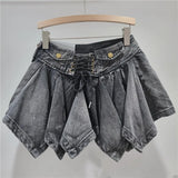 KYLETHOMASW  -  Y2K Women All-match Clothing High Waist Drawstring Strap Design Irregular Hem Black Skirt With Belt Summer Skirts