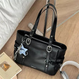 KYLETHOMASW  -  Retro Hot Girl Handbag Women PU Leather Large Capacity Black Tote Bag Ladies Fashion Sweet Star Versatile Shoulder Bag New