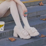 KYLETHOMASW  -  White Teddy Curly Fur Shoes High Heels Women's Winter with Velvet Outer Wear Thick Heels Mary Jane Single Shoes