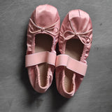 KYLETHOMASW  -  Women's Satin Ballet Flats Elegant Bow Mary Jane Shoes Elastic Strap Soft Sole Round Toe Daily Commute Ladies Flat Dress Shoes