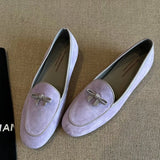 KYLETHOMASW  -  Women Suede Loafers shoes with Genuine Leather Bow Decoration Flat Shoes Comfortable Shallow Mouth Women Shoes Fashionable