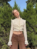 KYLETHOMASW  -  Heavy Industry Embroidered Lace Hook Flower Shirt Female Long Sleeve Blouse Women Clothing Autumn New Elegant Slimming Short Top