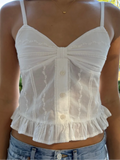 KYLETHOMASW  -  Sexy Lace See Through Crop Vest V Neck Single Breasted Halter Shirt Solid Casual Tank Top New Lady Spring Summer Tops