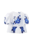 Kylethomasw  Summer Women's Elegant Floral Printed Short Sleeves Shirt Fashion V-neck Bow Lace-up Cropped Top Female Sweet Blouse Top