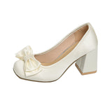 KYLETHOMASW  -  Bow Block Heel Single Shoes Spring New Square Toe Shallow Mouth Silk Slip-on Kitten Heels