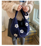 KYLETHOMASW  -  Korean Fluffy Sweet Floral Underarm Bag Y2k Lamb Wool Shopping Handbags Women New All Match Streetwear Travel Shoulder Bags