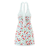 KYLETHOMASW  -  Spring and Summer New Product French Cherry Printing V-neck Lace Splicing Neck Strap Connection