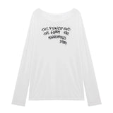 Kylethomasw Streetwear See-through Sexy Loose Long-sleeved T-shirt Women Autumn New O-neck Letter Printed Casual Knitted Tops