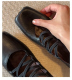 KYLETHOMASW  -  Women Sheepskin Square Toe Slip-on Pumps Elastic Band Cross Strap Wedge Med Heel Casual Female Daily Dress Heels Shoes Fashion