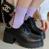 Kylethomasw  -  Women's genuine leather chunky heel platform lace-up oxfords high quality female punk espadrilles daily shoe women free shipping