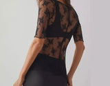KYLETHOMASW  -  New Spring and Summer Bottoming Shirt Small Floral Mesh See-through Sexy Round Neck Short-sleeved Lace Shirt for Women