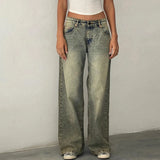 KYLETHOMASW  -  Women Y2K Low Rise Baggy Jeans Retro Aesthetic Loose Fit Boyfriend Straight Wide Leg Jeans Trendy Stretch Long Denim Pants