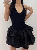 KYLETHOMASW  -  2025 Double Layered Ruffled Edge Hanging Neck Vest Dress Women Summer New Style French Ballet Cake Short Vestidos