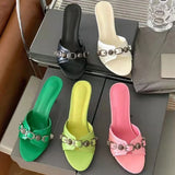 KYLETHOMASW  -  Summer Metal Buckle Strap Women's Sandals Round Toe Thin High Heels Breathable Female Pumps Peep Toe Slip-on Sexy Madam Slippers