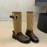 KYLETHOMASW  -  Winter Belt Buckle Women Knight High Boots Thick Heel Shoes Female Vintage Slip On Slim Long Booties Zapatos De Muje