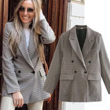 KYLETHOMASW  -  England Double Breasted Casual Blazer Mujer Women Blazers Ins Fashion Blogger Retro Plaid Blazer WomenAnd Jackets
