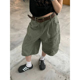 KYLETHOMASW  -  Women High-Waisted Cargo Wide-Leg Denim Shorts Green Gothic Y2K Harajuku Style Retro 2000s Jean Seven-Foot Clothes Summer