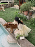 KYLETHOMASW  -  Light Yellow Mesh Dresses Japanese Style Mori Bubble Sleeve Dress French Princess Court Appointment Vestido