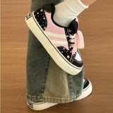 KYLETHOMASW  -  Women White Canvas Sneakers Glitter Stripe Star Print Lace‑up Skate Shoes Casual Platform Low‑top Daily Walking Sports Footwear