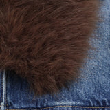 KYLETHOMASW  -  Dark Wash Denim Jacket with Removable Faux Fur Collar Women Cropped Long Sleeve Casual Y2K Korean Fashion Cowboy Coat