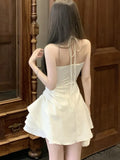 KYLETHOMASW  -  Elegant Halter Irregular Jumpsuit Dresses Sweet White Backless Birthday Party Mini Dress Female Pleated A-Line Short Vestidos