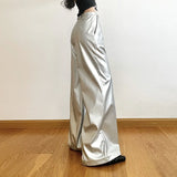 Kylethomasw  Silver Retro Matte Trendy Personalized All-match Casual High Street Cool Confident Casual Women's Autumn Wide Leg Pants