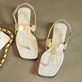 KYLETHOMASW  -  Women Beaded Clip Toe Flat Sandals Square Open Toe Ankle Buckle Strap Flip Flops Summer Beach Casual Dress Shoes