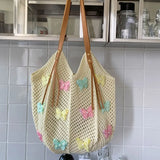 KYLETHOMASW  -  Cute Hollow Out Butterfly Knitting Bag Beach Handbag Tote Bag Beach Bag Large Capacity Bohemian Style Hollow Shoulder Bag Travel