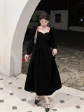 KYLETHOMASW  -  Vintage Elegant Velvet Long Dress for Woman Autumn New Square Collar Puff Sleeves A Line Party Dresses Party Evening Vestidos