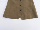 KYLETHOMASW  -  Color Single Breasted Vest Minimalist Casual Pants Retro Linen Texture Coffee Two Pieces Set Women Straight Leg