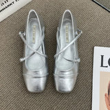 KYLETHOMASW  -  Medium Heeled Mary Jane Single Shoes   New Women Shoes Retro Thick Heeled Ballet Shoes Cross Buckle Shallow Soft Sole Shoe