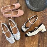 KYLETHOMASW  -  Chunky Low Heels Mary Janes Women Pink/Silver Patchwork High Heels Ballets Shoes Ladies Dance Bridesmade Wedding Ballerinas