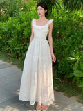KYLETHOMASW  -  Elegant White Ruffles Womens Dresses French Square Collar Backless Sleeveless Party Dress Summer Holiday Prom Robe New Vestidos