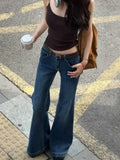KYLETHOMASW  -  Tall Extended American Retro Spice Girl Low Waist Slightly Pulled Jeans Women's Summer Leg Elastic Straight Flared Pants