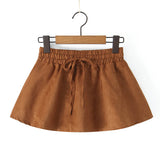 KYLETHOMASW  -  Retro Lacing Up Bow Elastic Waist Suede Faux Leather Mini Cake Skirt Women Ball Gown Swing Skater Party Femme Camel Black