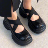 KYLETHOMASW  -  Leather Shoes for Women's Spring and Autumn New Cross Belt Genuine Leather Pumps for Women Thick Soled Mary Jane Shoes